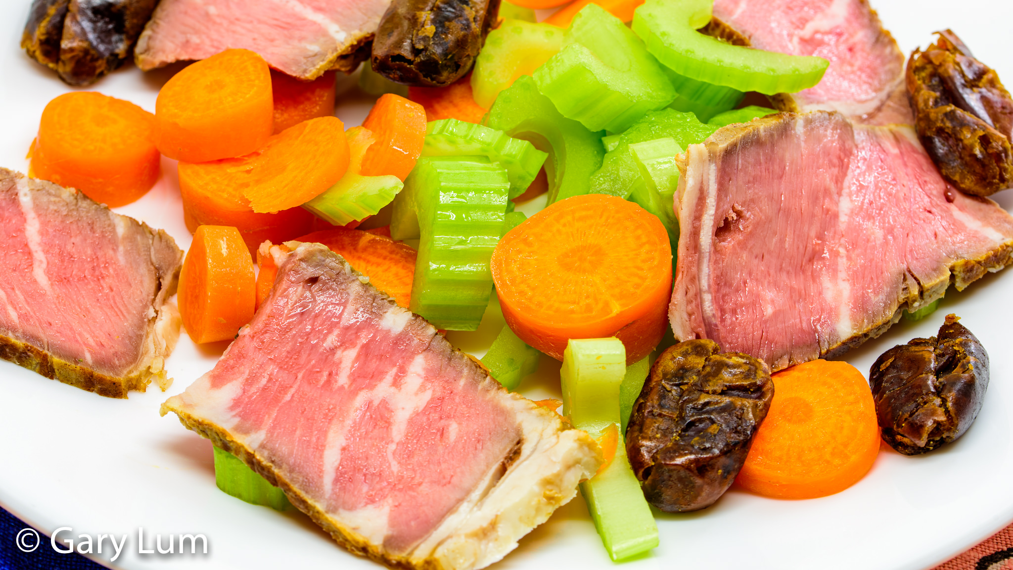 Leftover steak with carrot, celery, and dates. Gary Lum.
